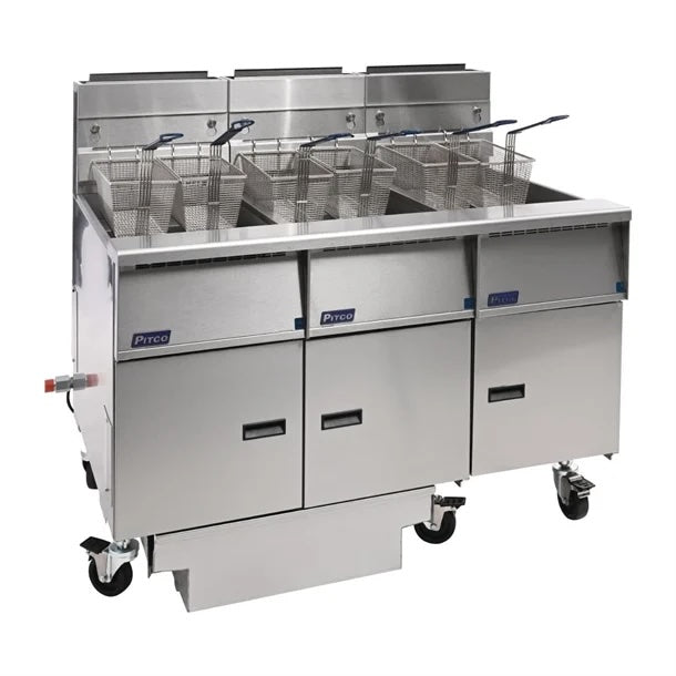 Pitco SG14RS/FD-FFF solstice gas 3 vat fryer with built in oil filtration